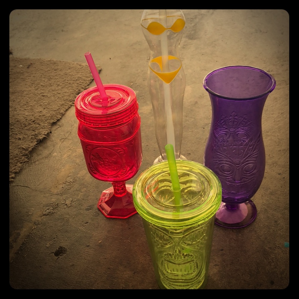 Verity of Hawaiian themed cups